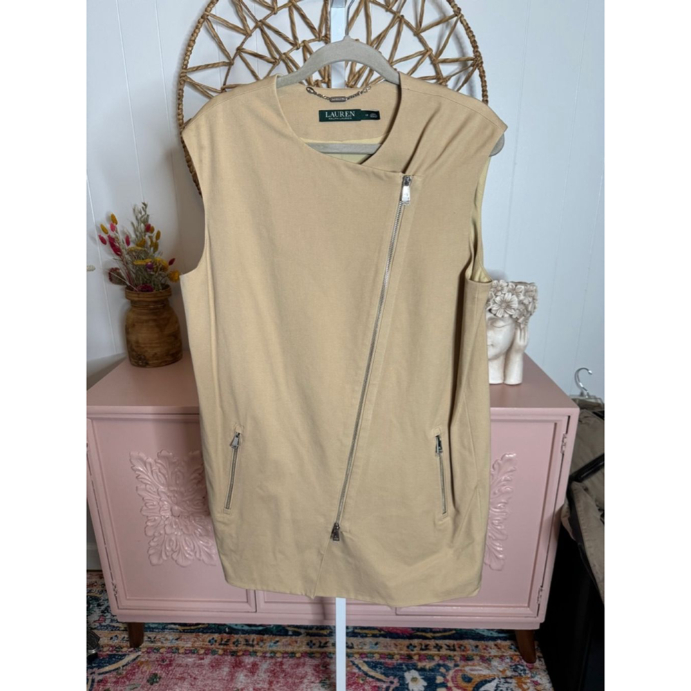 Women's Lauren‎ Ralph Lauren Beige Sleeveless Zip-Up Dress
